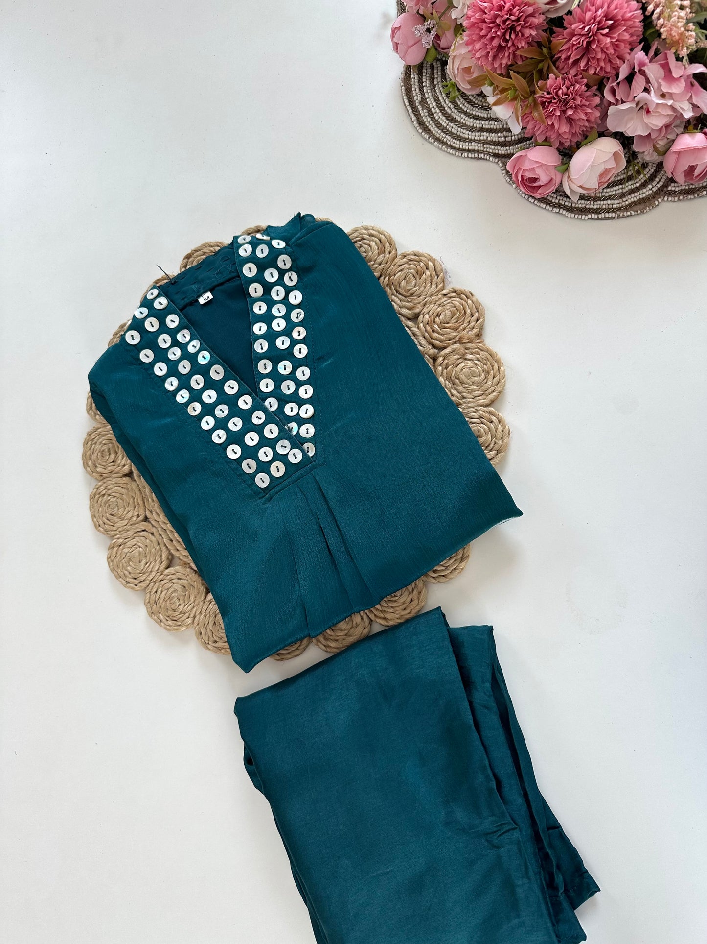 K201 - Chinnon coin work Aline Kurti with pants