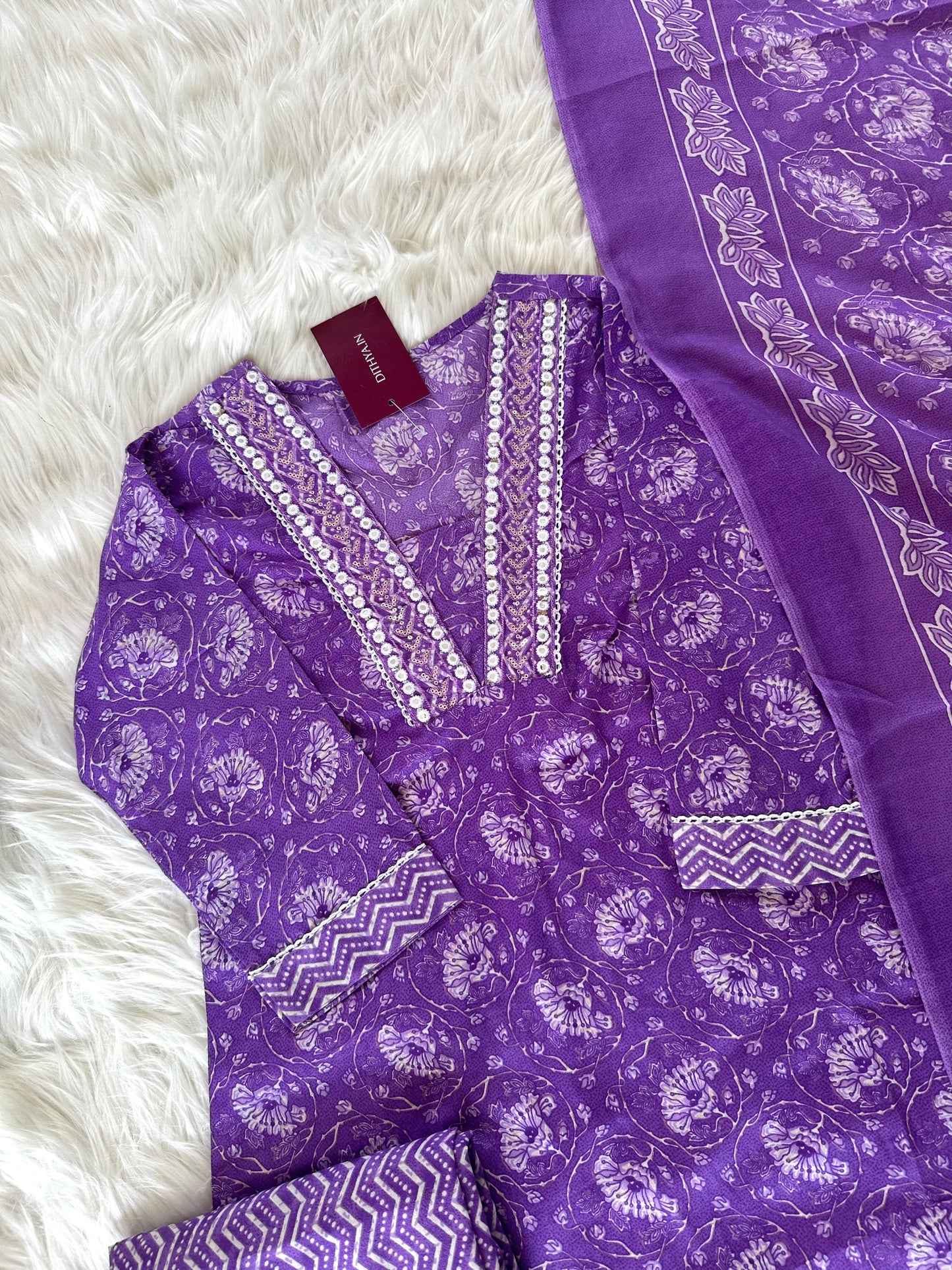 K373 - Cotton printed straight Kurti with pants and dupatta