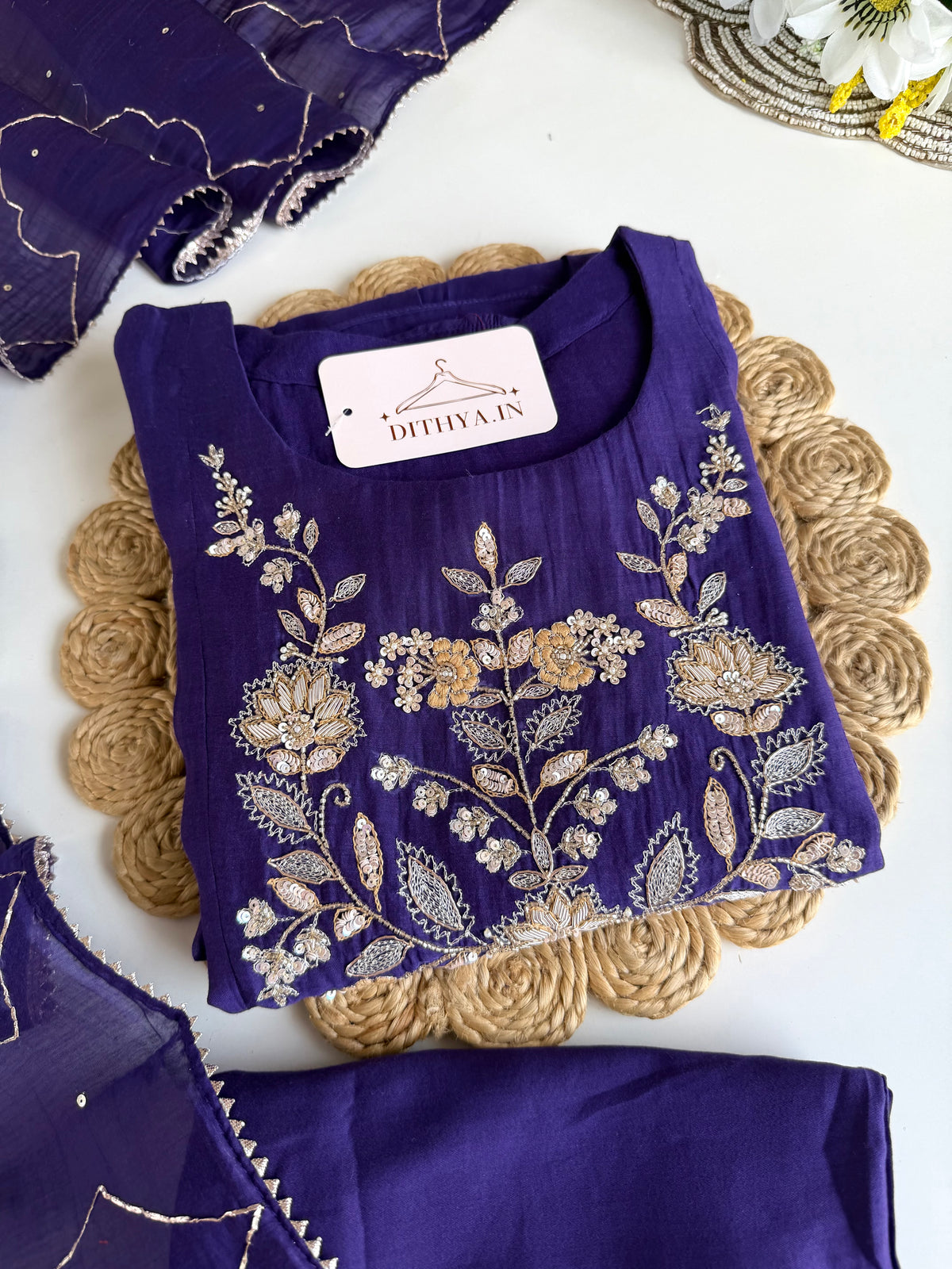K082 - Mul chanderi handwork Anarkali with pants and dupatta