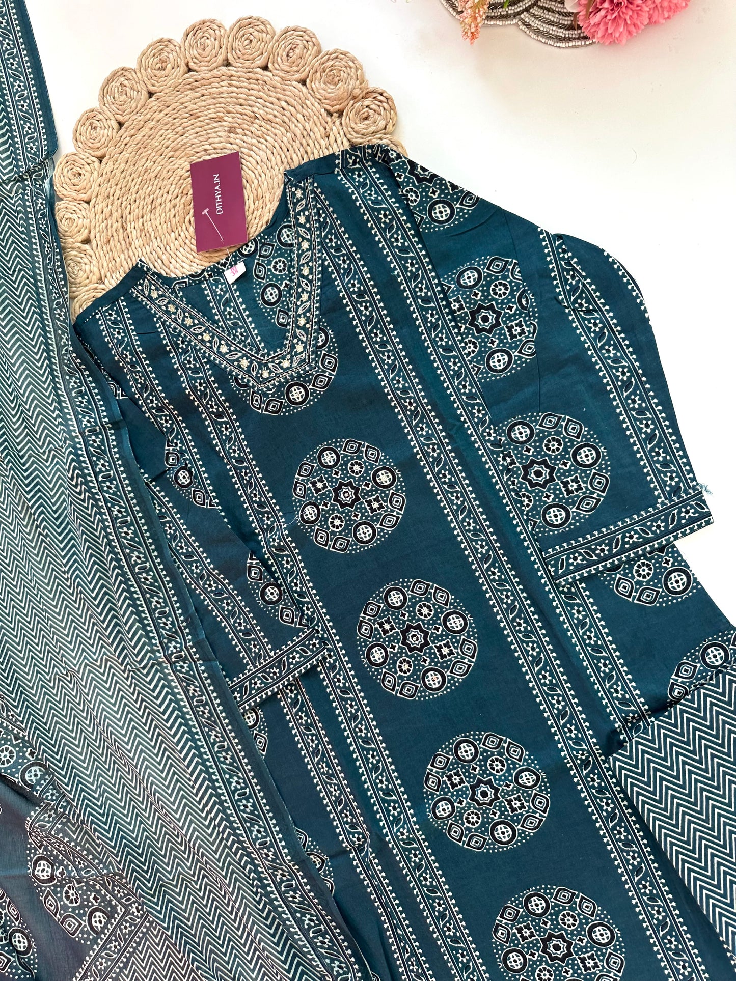 K059 - Cotton Straight kurti with pants and dupatta in 2 colours