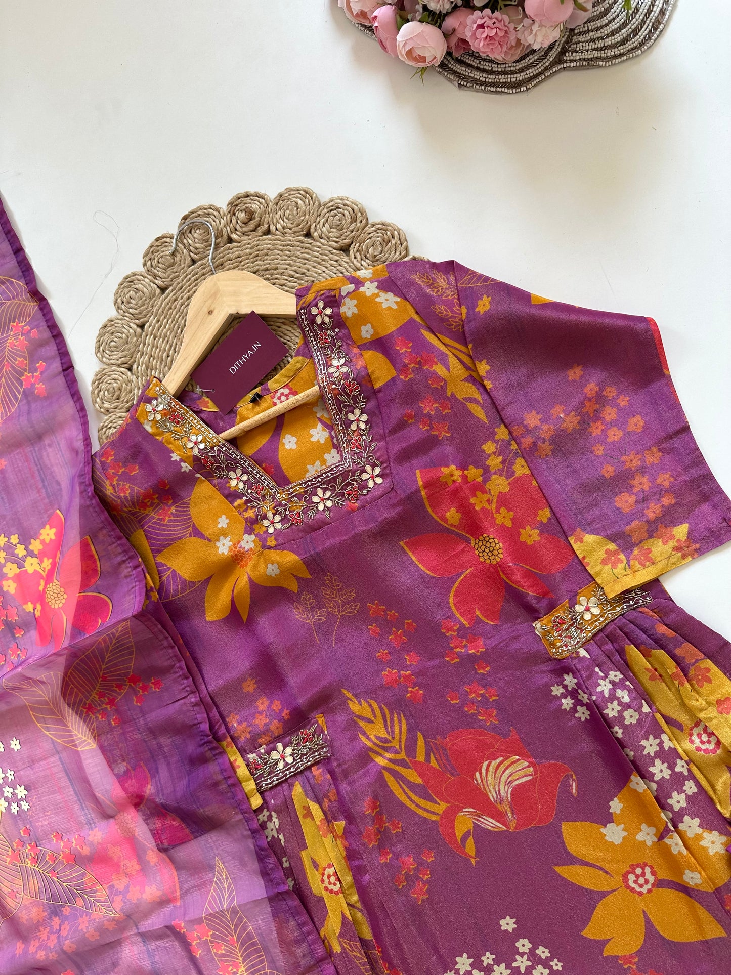 K115 - Tissue silk Anarkali with pants and dupatta