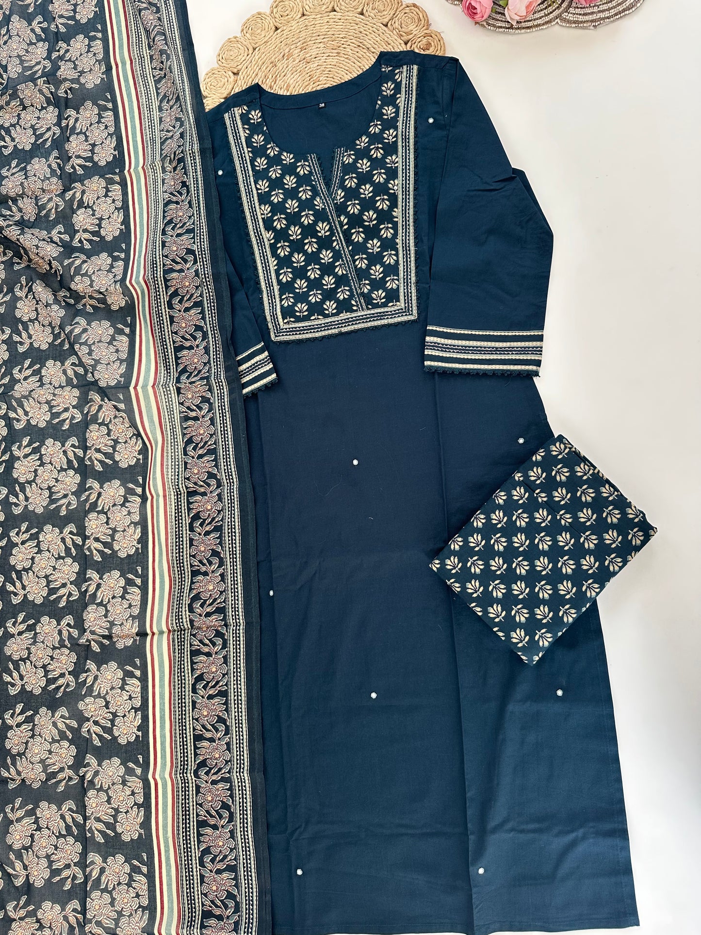 K281 - Cotton printed straight Kurti with pants and dupatta