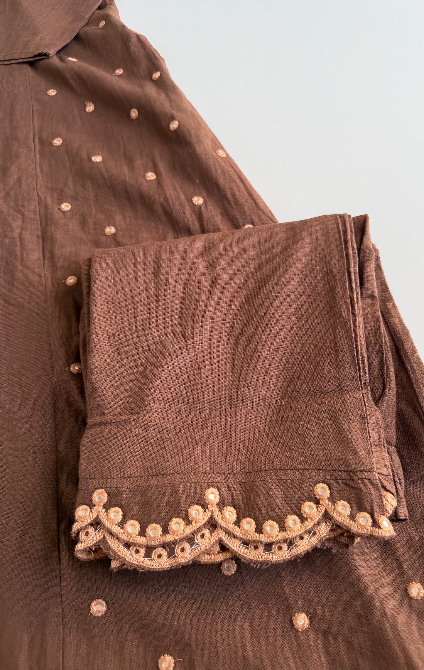 K632 - Mul cotton embroidered Anarkali with pants and dupatta