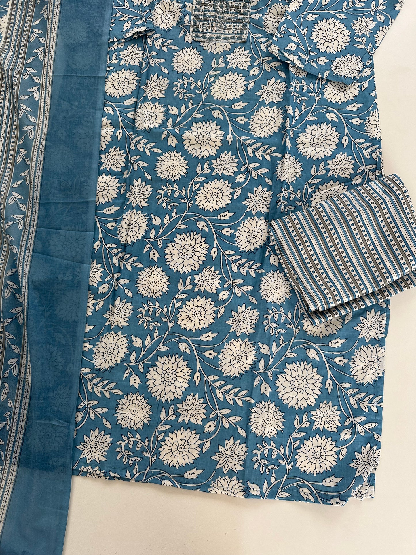 K352 - Cotton floral straight Kurti with pants and dupatta