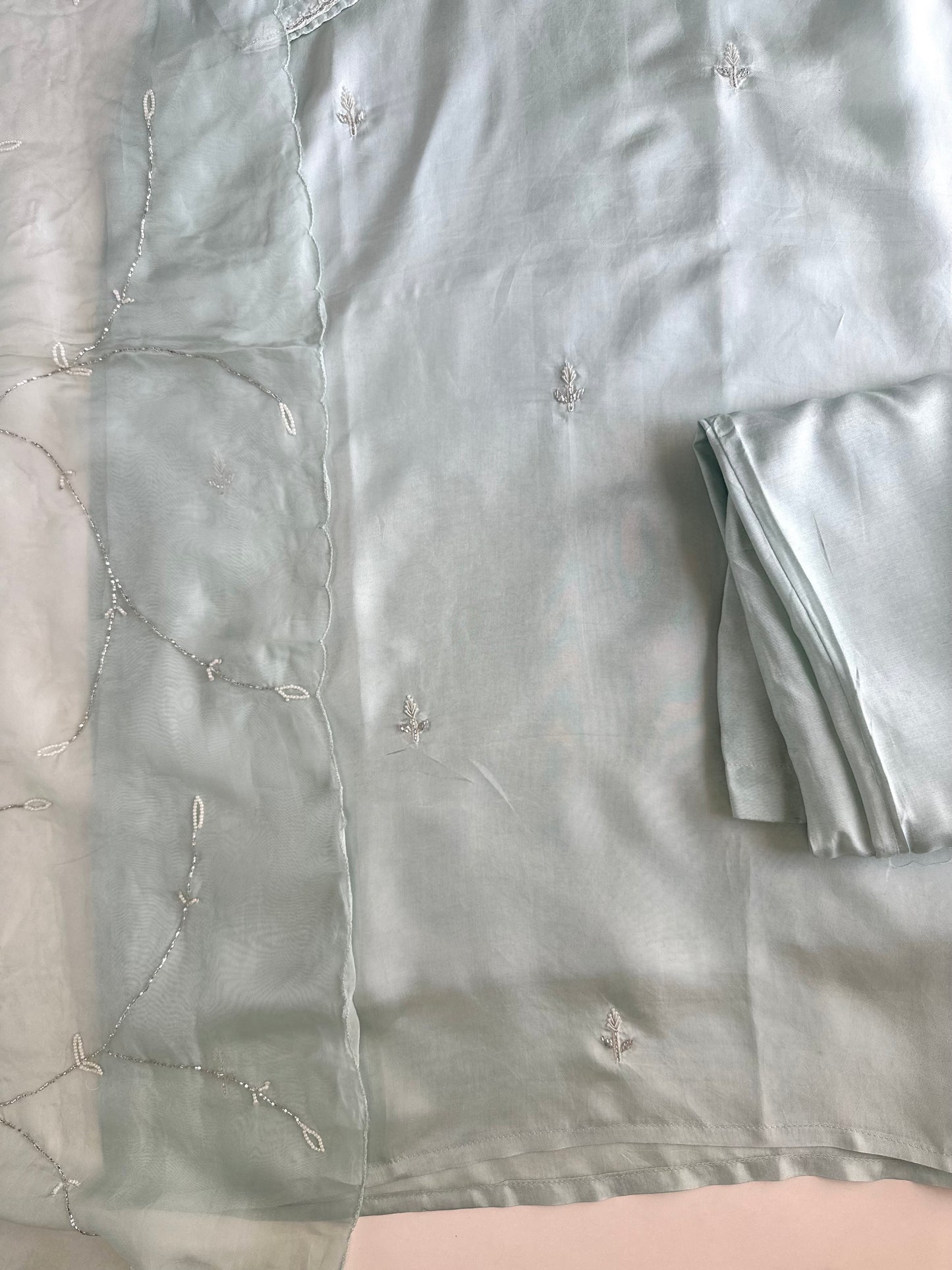 K472 - Russian silk handwork straight Kurti with pants and dupatta