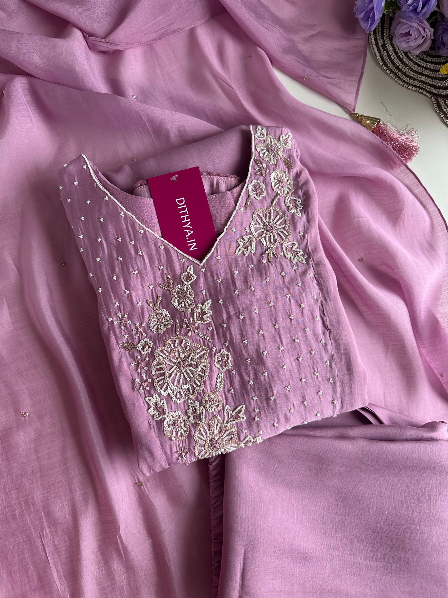 K178 - Mul Chanderi handwork Anarkali with pants and dupatta in 2 colours
