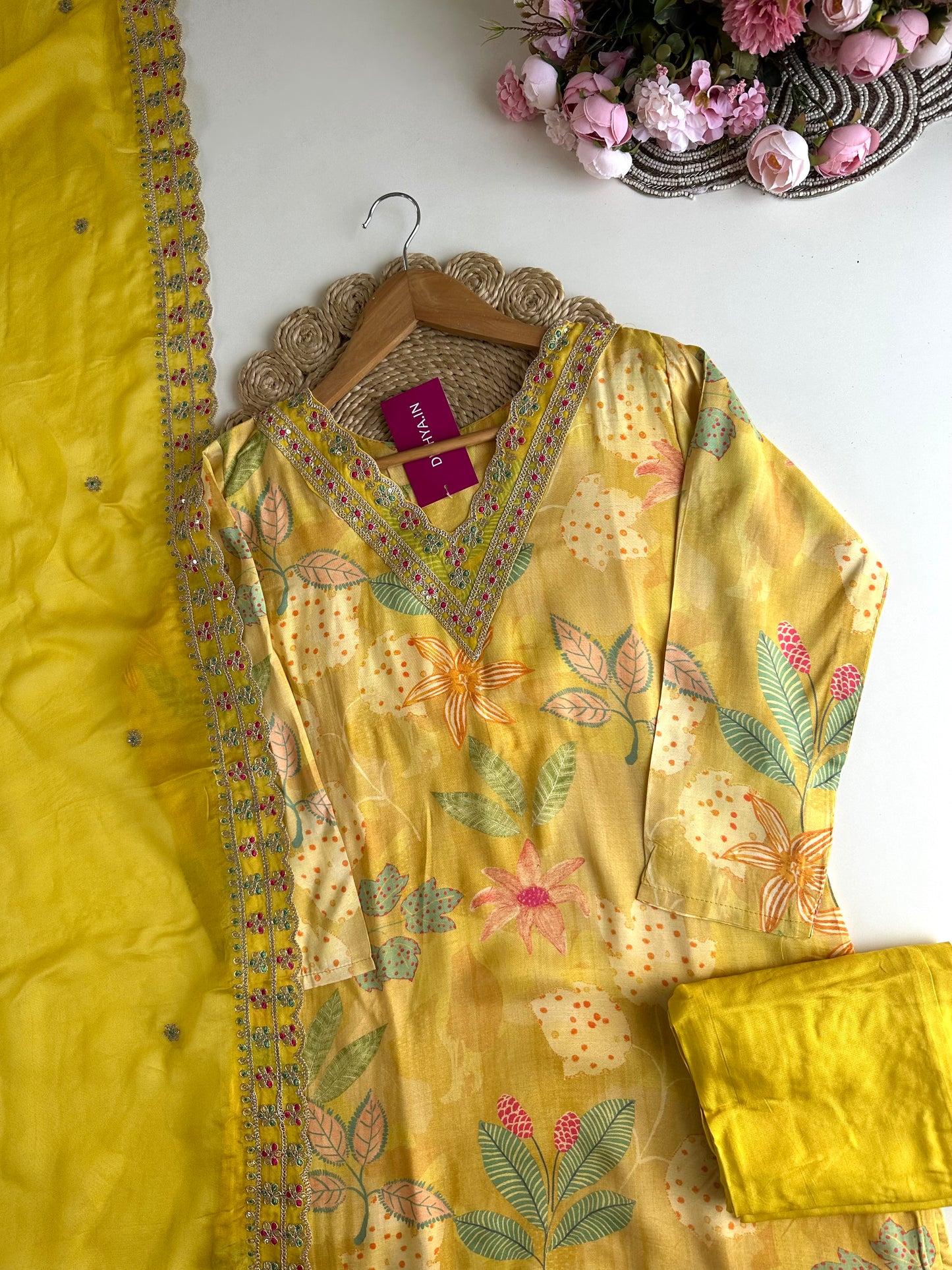 K019 - Viscose organza zari work straight Kurti with pants and dupatta