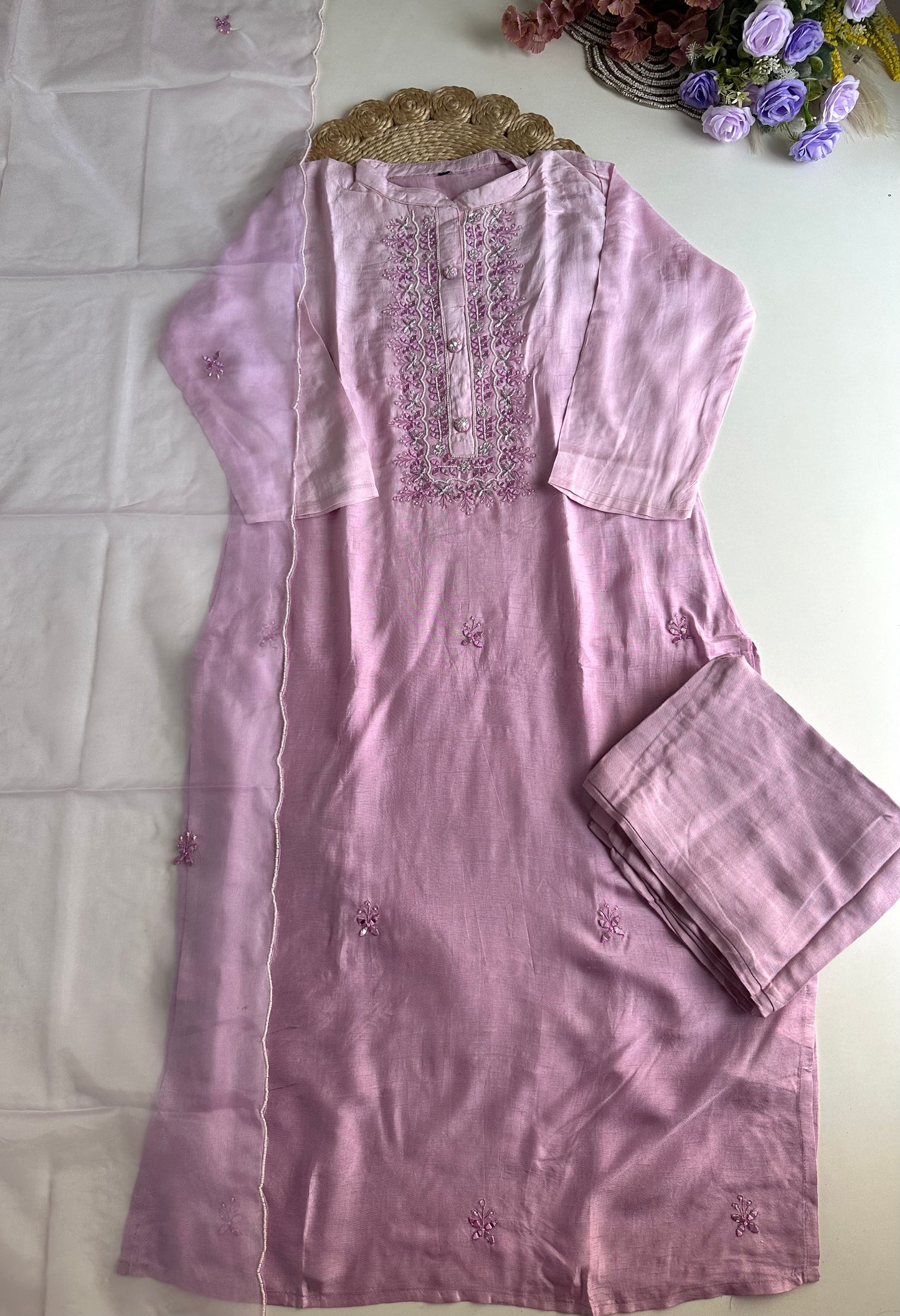 D274 - Dola silk straight kurti with pants and dupatta