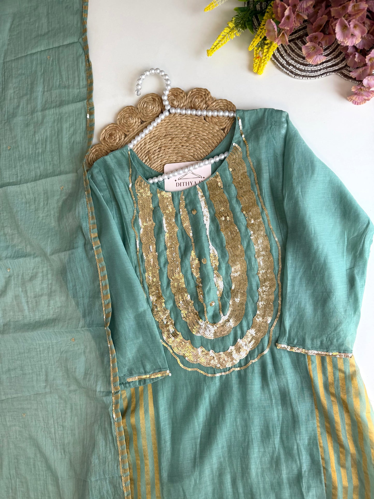 K342 - Mul Chanderi handwork Anarkali with pants and dupatta