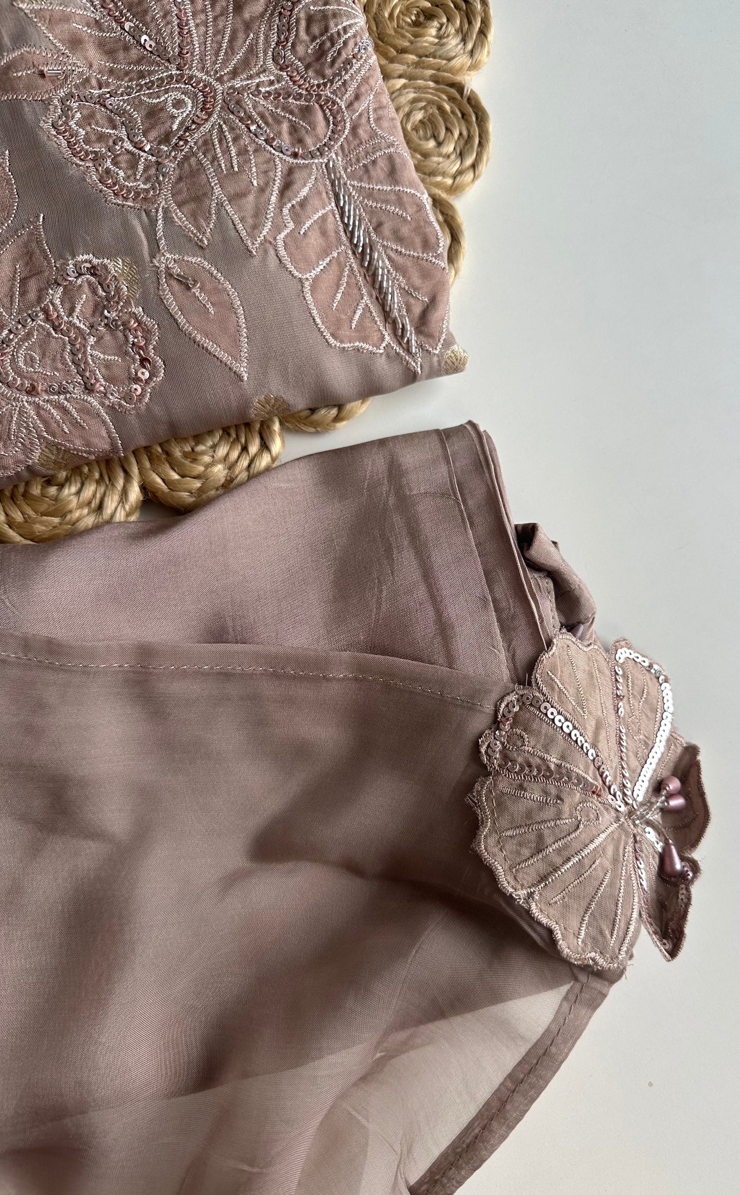 K455 - Organza handwork Aline Kurti with pants and dupatta