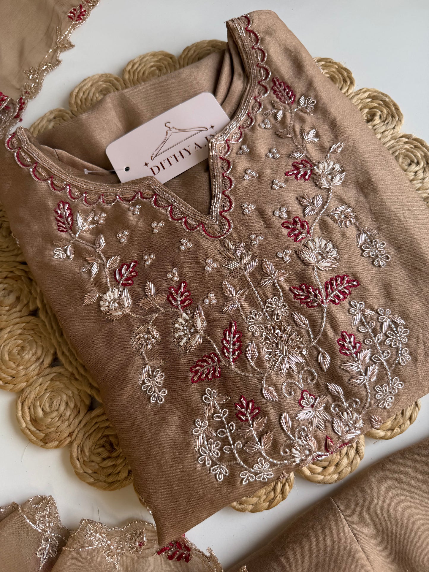 K536 - Titan silk handwork Aline Kurti with pants and dupatta