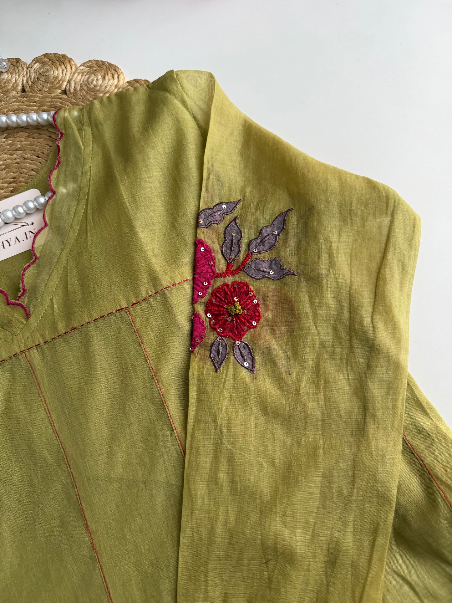 K625 - Mul chanderi embroidered Anarkali with pants and dupatta