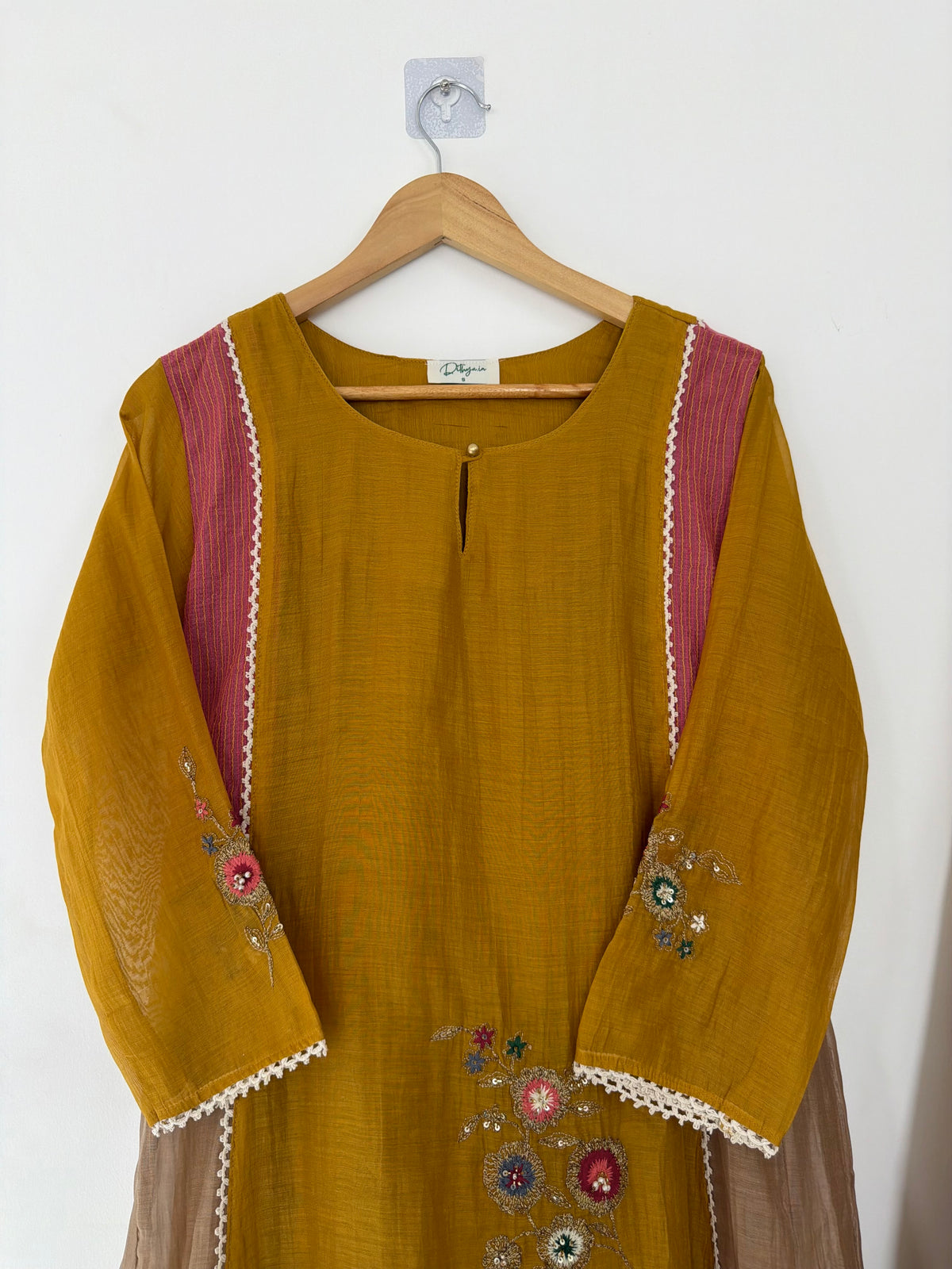 K107 - Mul chanderi floral embroidered Anarkali with pants and dupatta