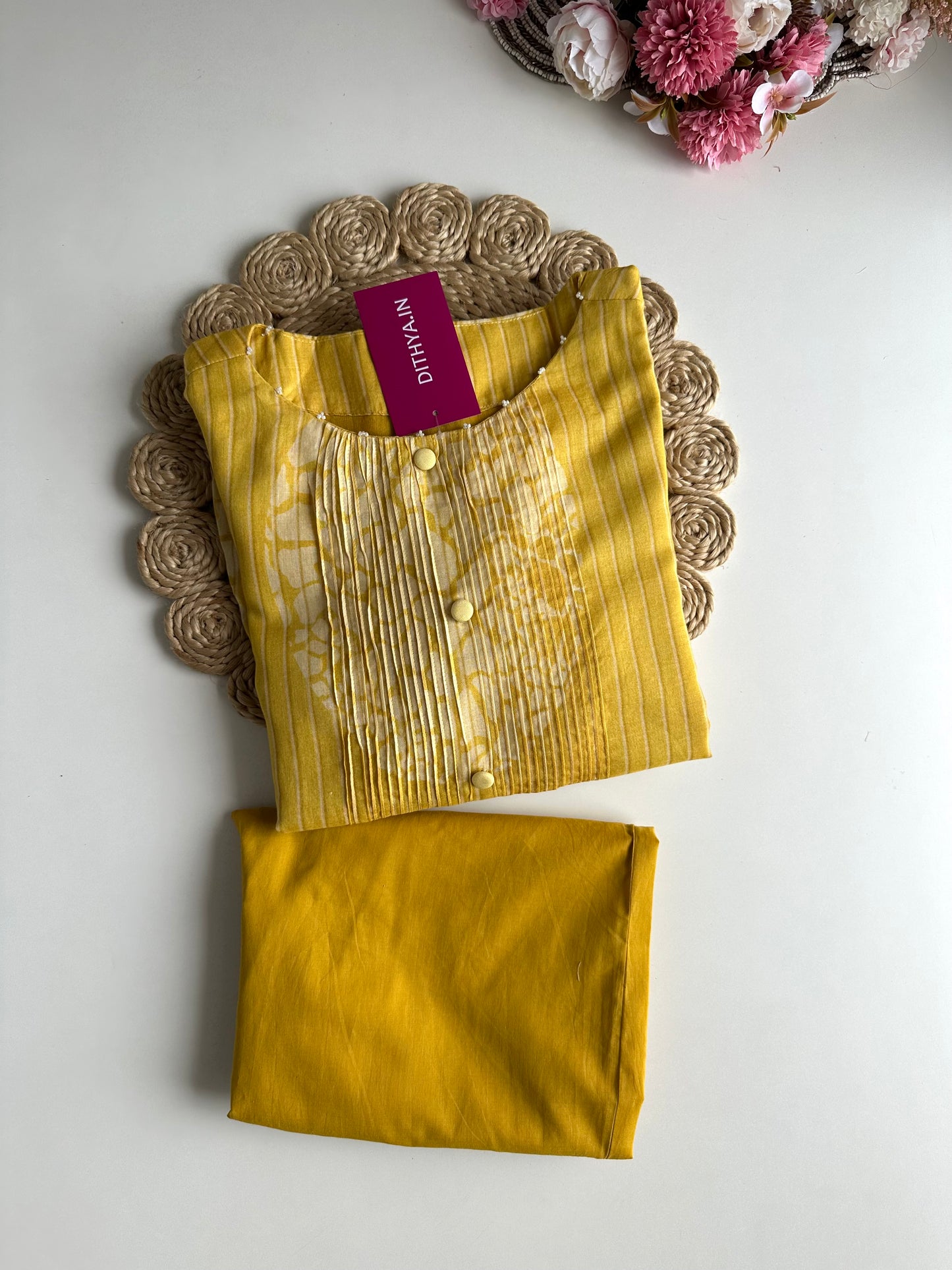 K238 - Cotton pintex floral Aline Kurti with pants in 2 colours