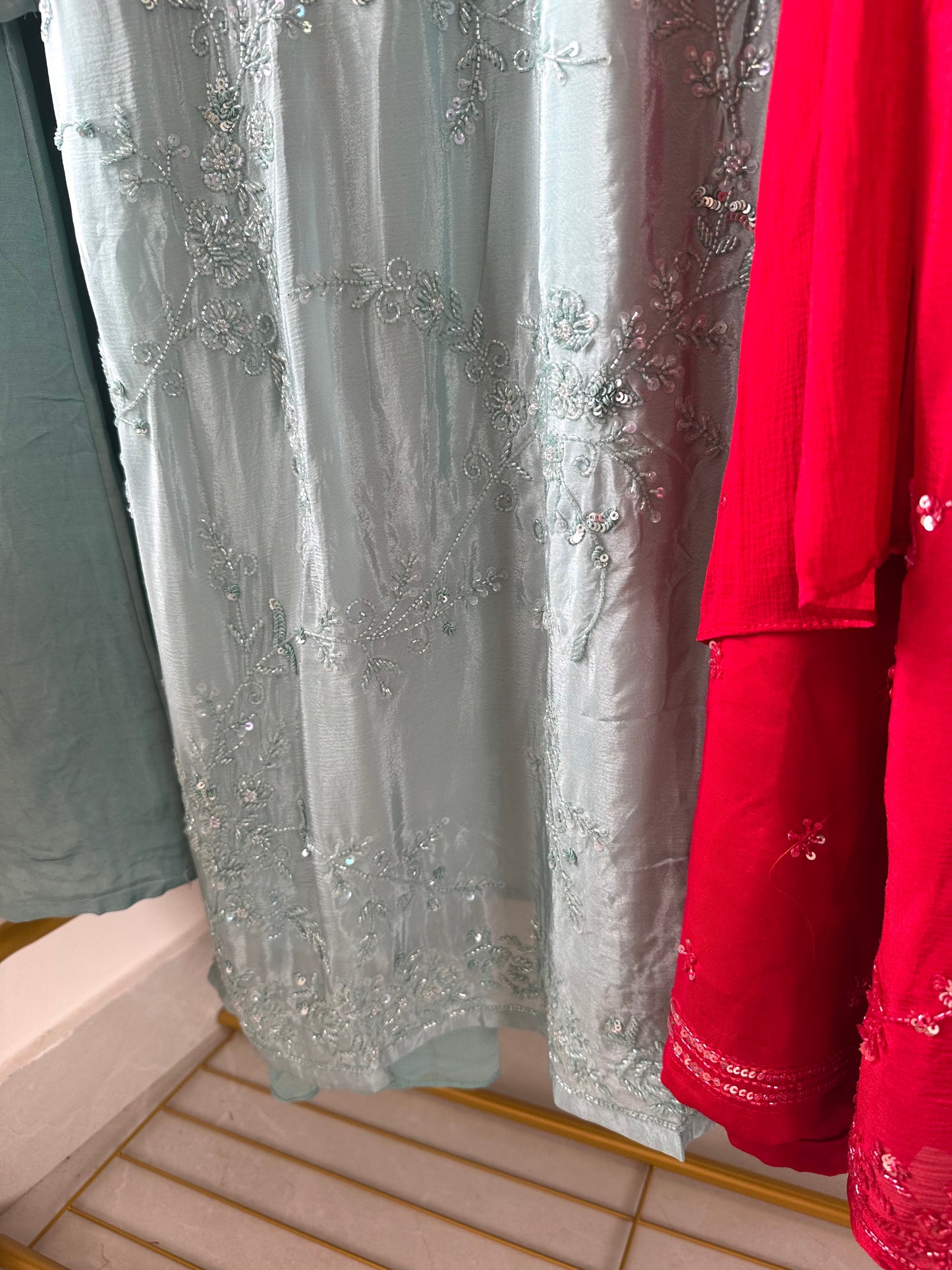 K256 - Chinnon Handwork Kurti with palazzo pants and chiffon dupatta