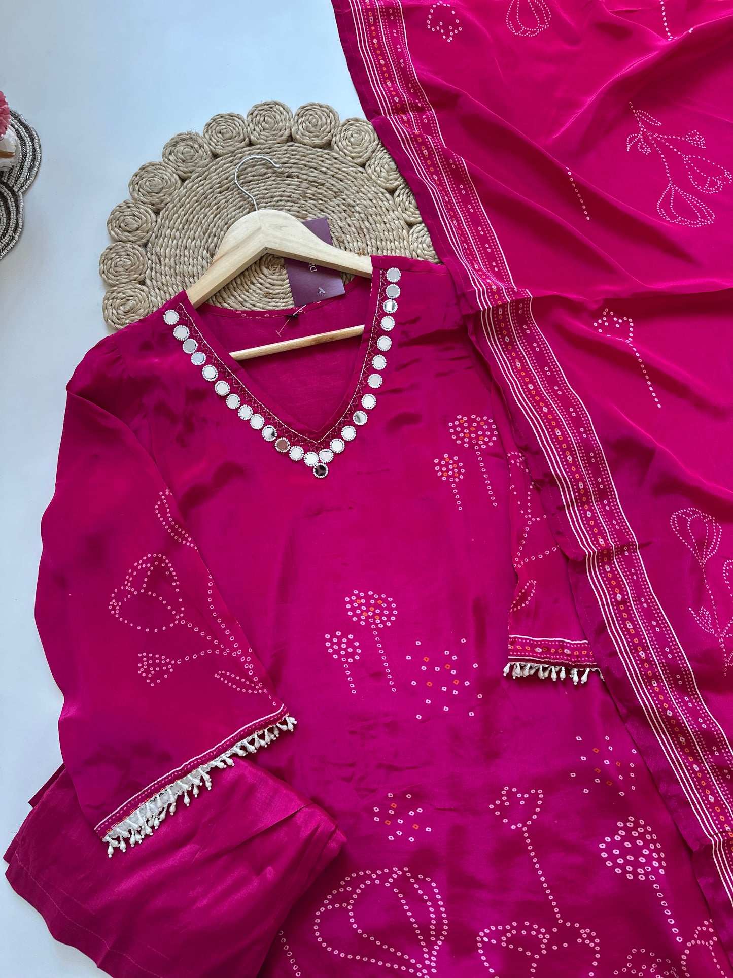 K251 - Crepe silk floral short kurti with pants and dupatta.