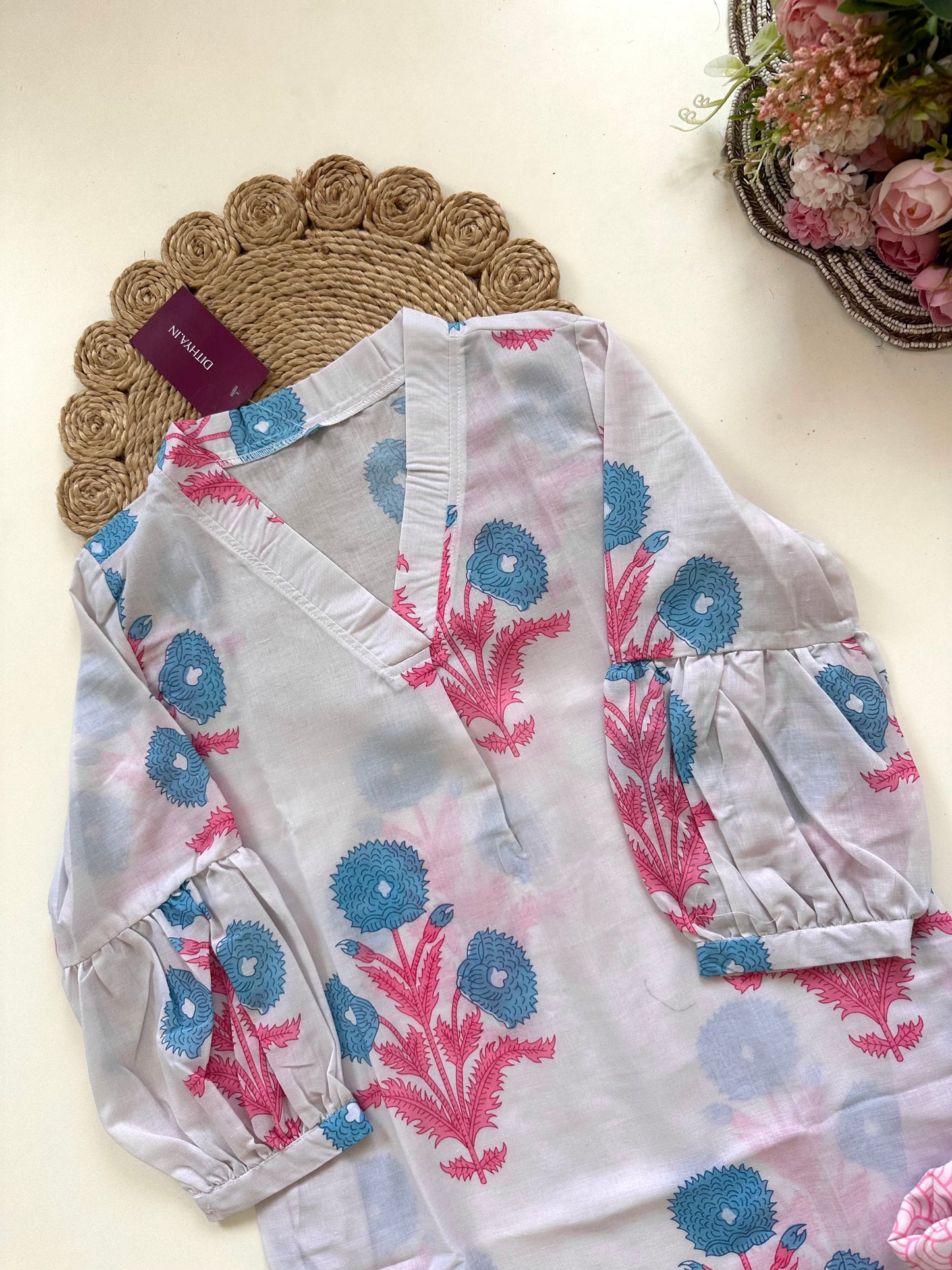 K057 - Cotton Floral Kurti with pants