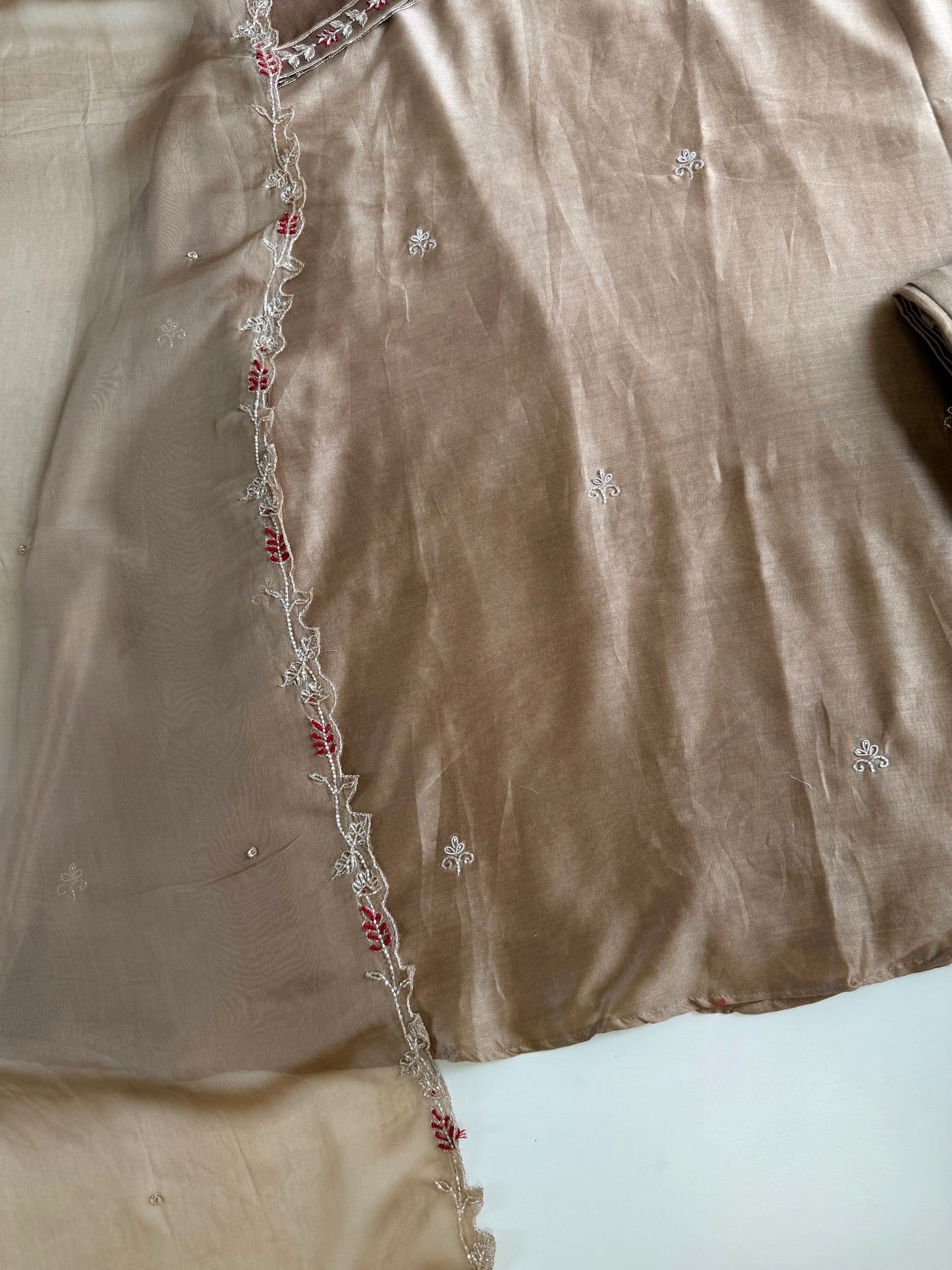 K536 - Titan silk handwork Aline Kurti with pants and dupatta