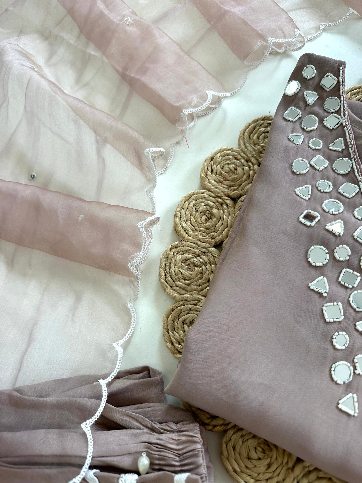 K209 - Shimmer silk mirror work straight Kurti with pants and dupatta in 3 colours