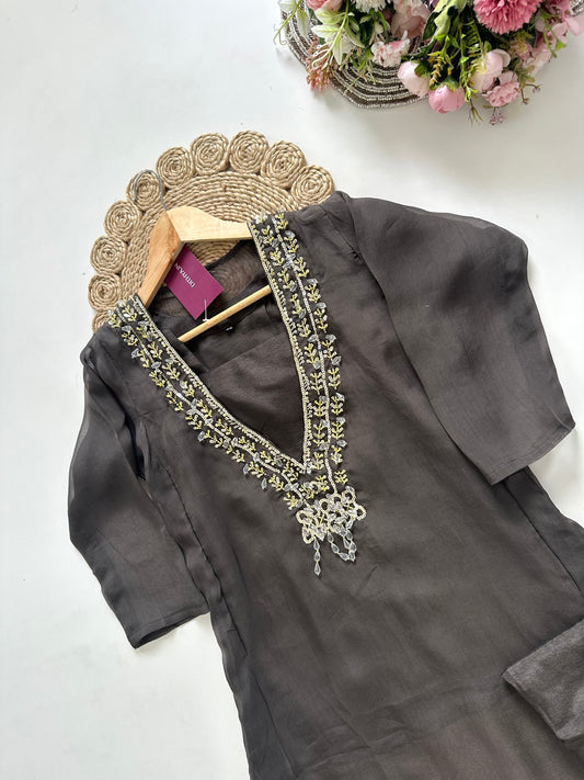 K025 - Viscose organza Handwork Straight kurti with inner and pants