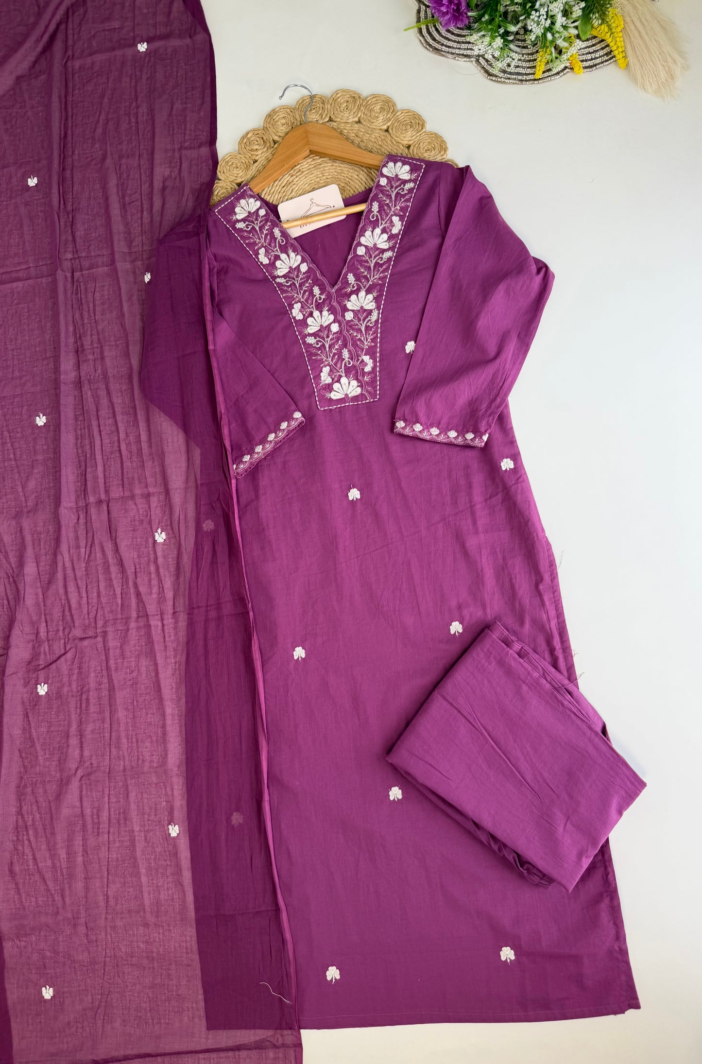 K546 - Mul cotton Straight Kurti with pants and dupatta