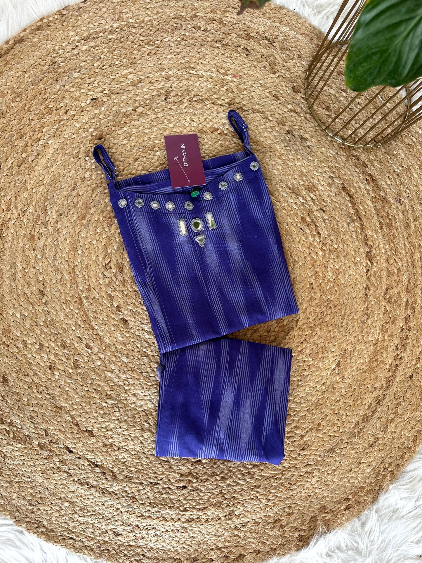 K040 - Cotton strap mirror work Kurti with pants in 3 colours