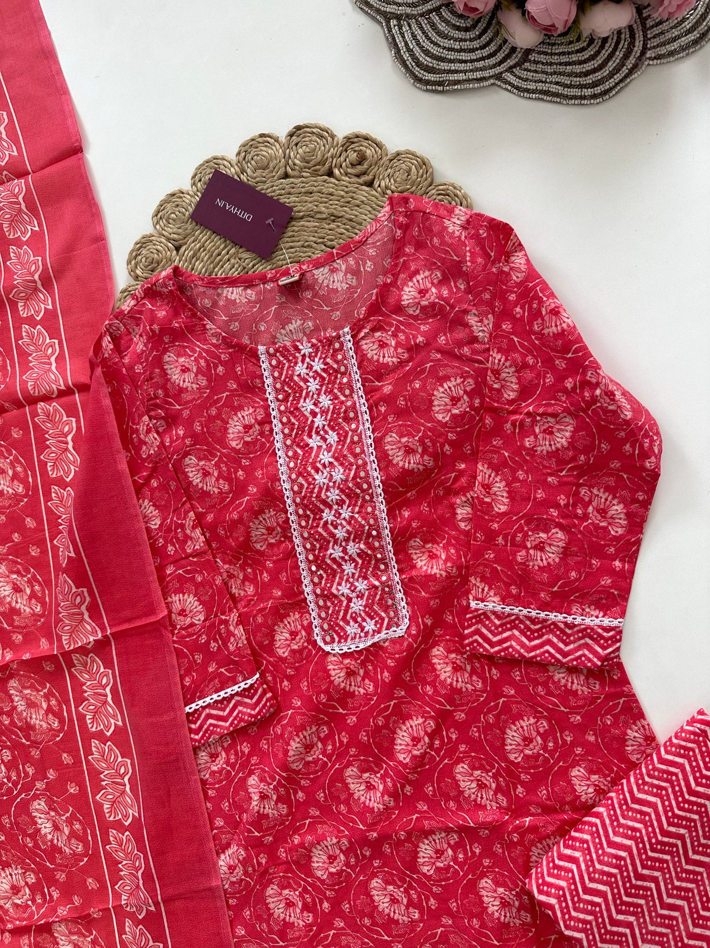 K275 - Cotton printed straight Kurti with pants and dupatta