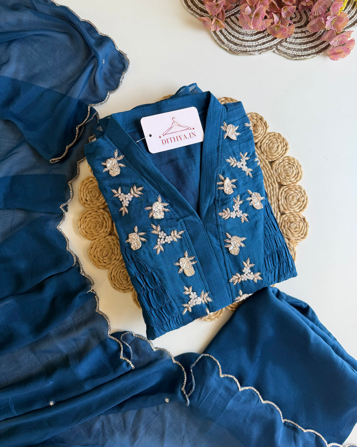 K517 - Mul chanderi handwork Anarkali with pants and dupatta
