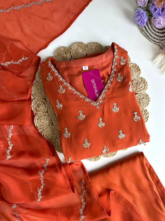 K453 - Chinnon handwork Anarkali with pants and dupatta