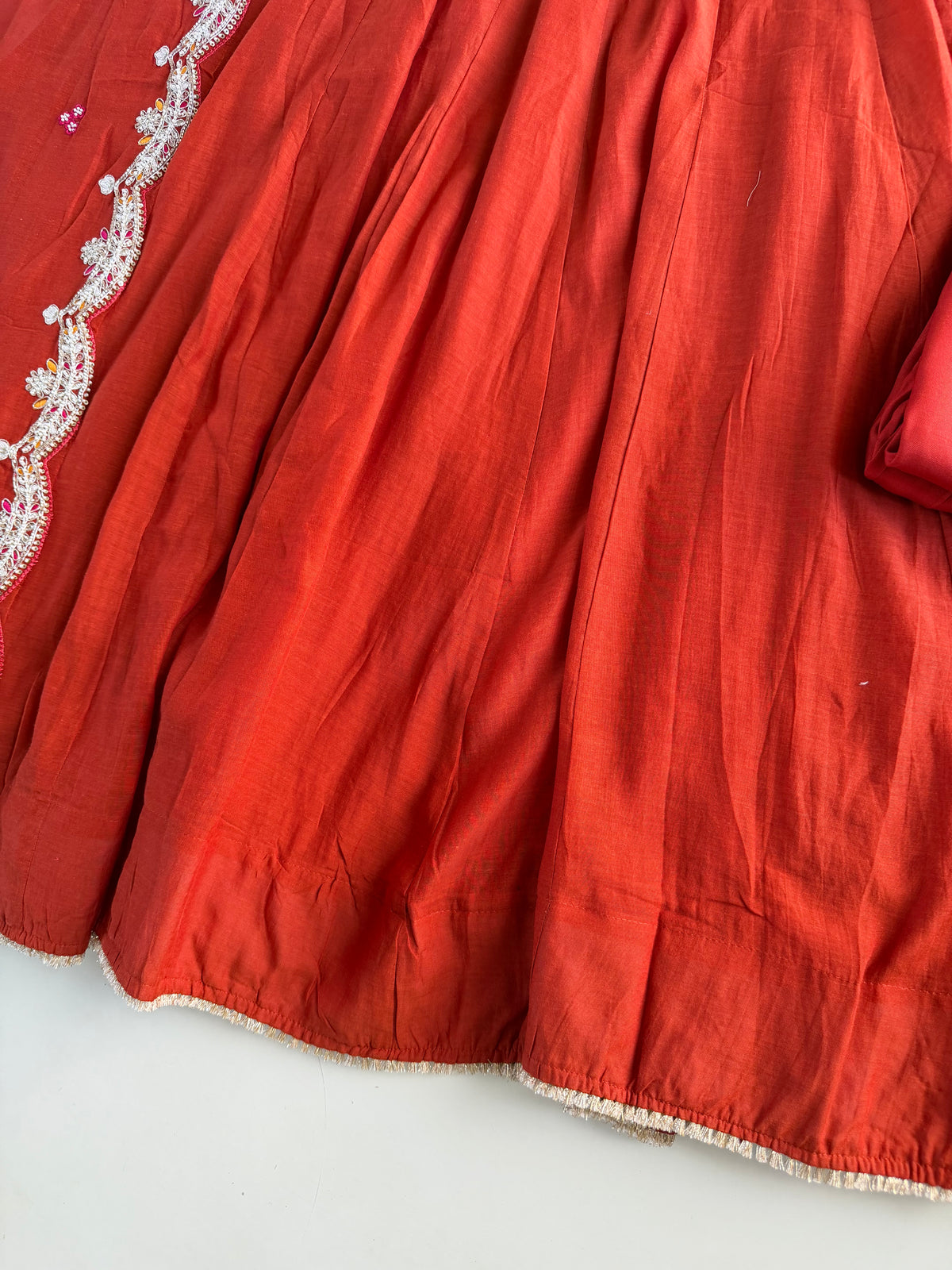 K715 - Surat Mul chanderi handwork Anarkali with pants and dupatta