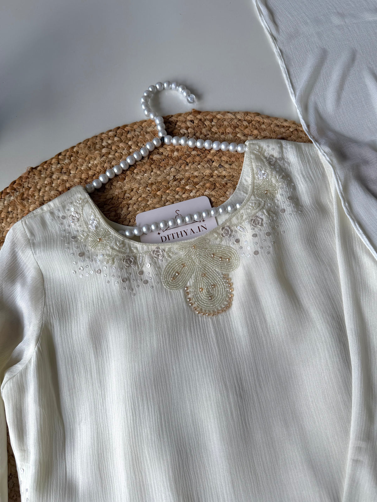 K335 - Pure Chinnon handwork Kurti with divider pants and dupatta
