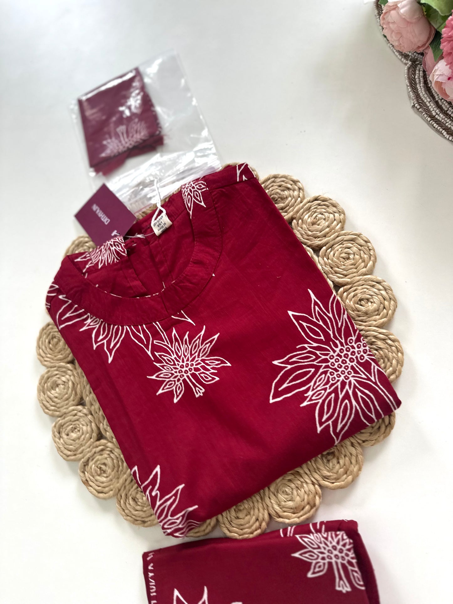 K110 - Cotton sleeveless Aline Kurti with pants in 2 prints