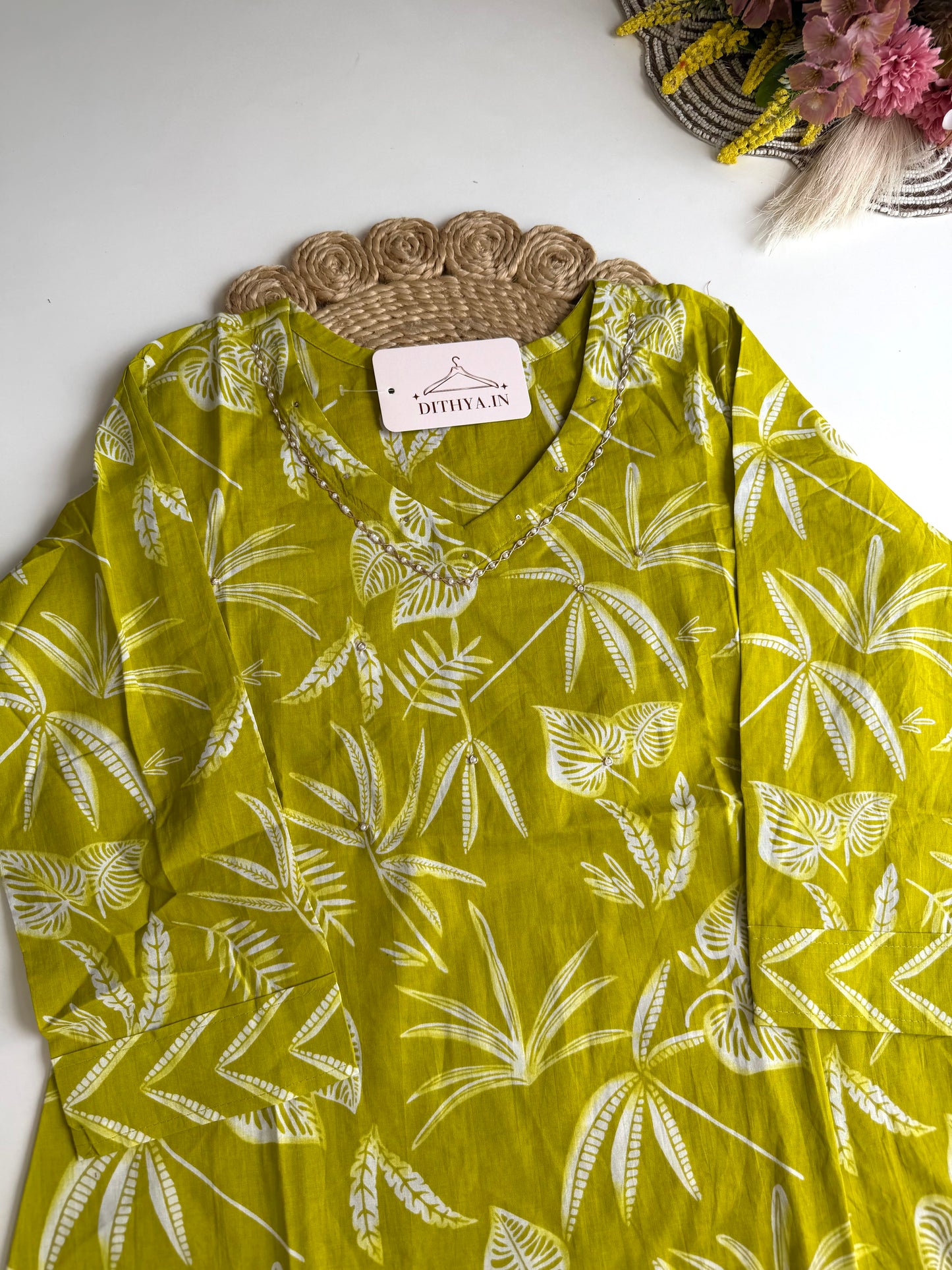 K375 - Floral cotton straight Kurti with pants in 2 colours