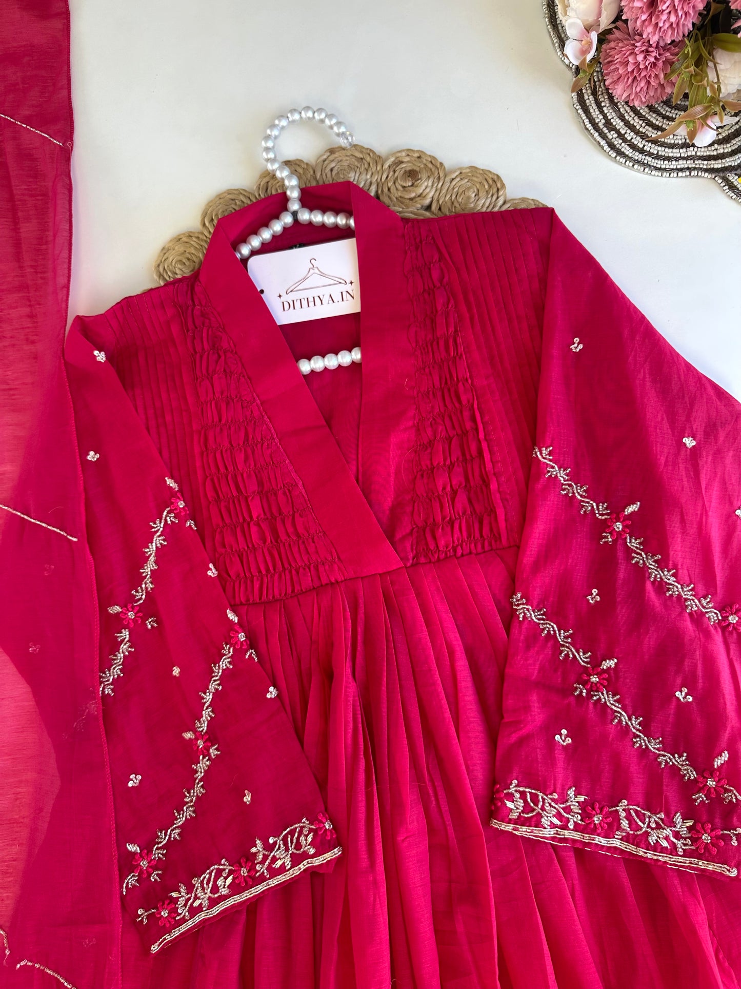 K305 - Mul Chanderi Anarkali with pants and dupatta in 2 colours