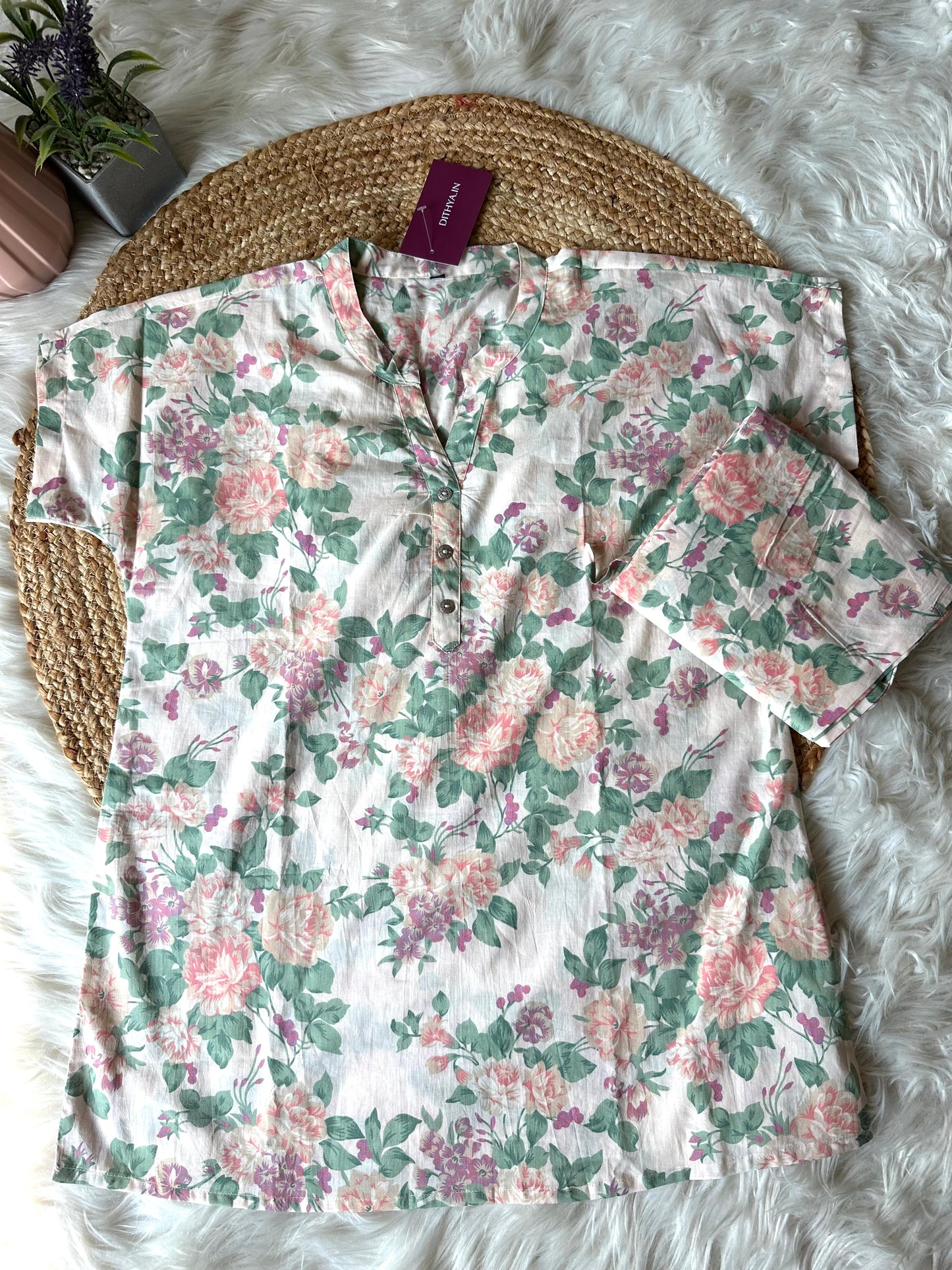 K219 - Cotton printed half sleeves coord set in 2 prints