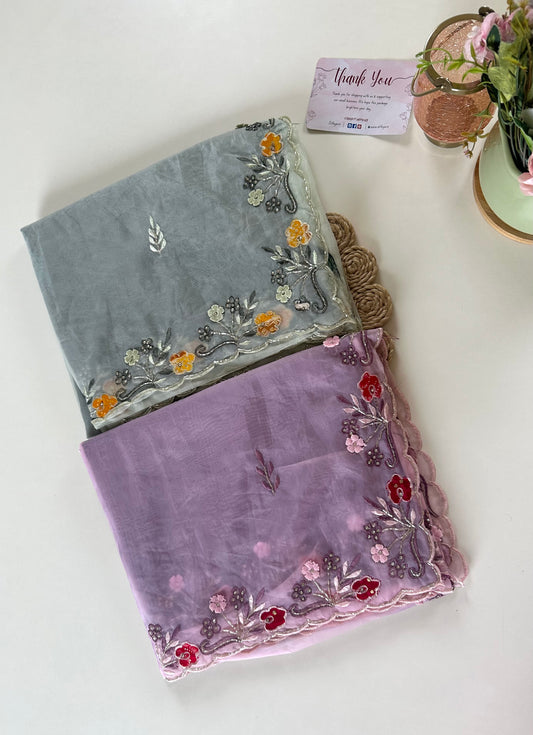 S011 - Organza Handwork saree in 2 colours