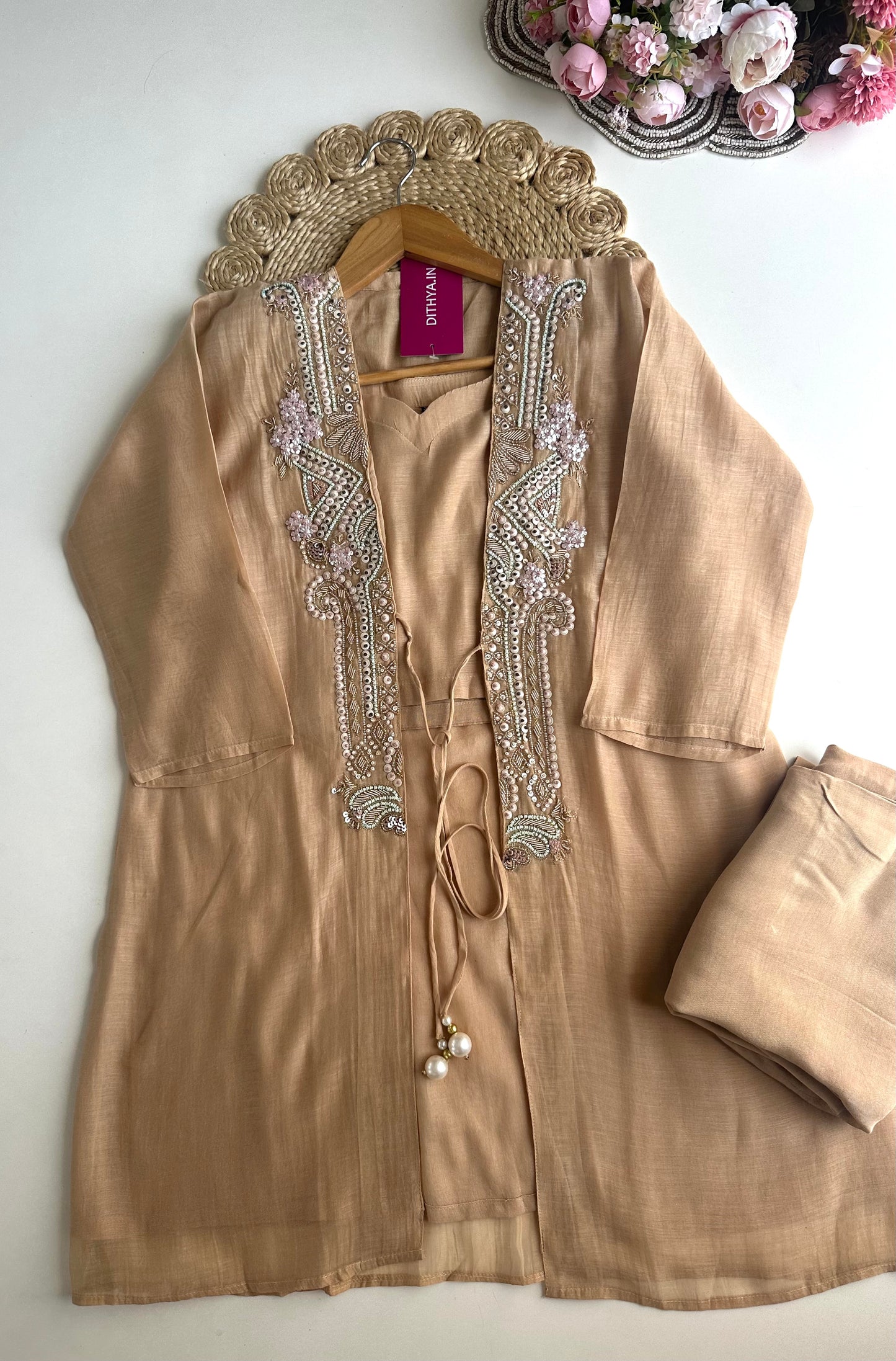 K379 - Organza handwork Cape coord set