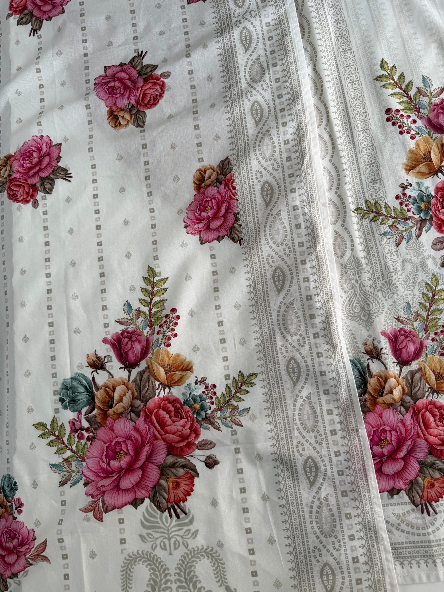 K097 - Mul cotton embroidered straight Kurti with pants and dupatta