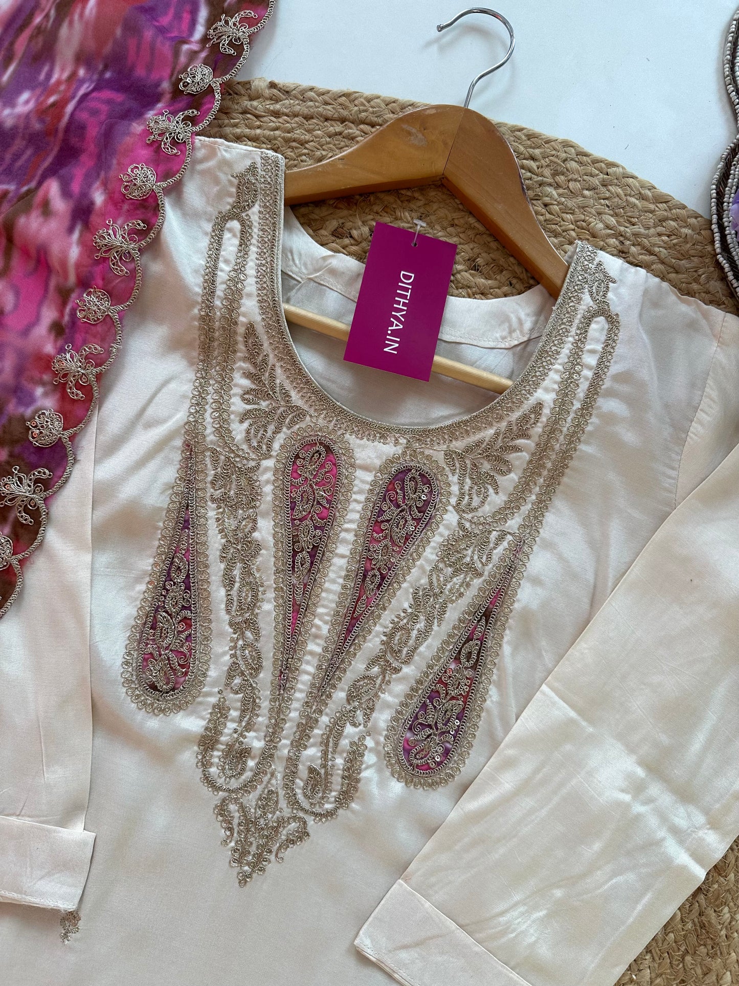 D109 - Dola silk straight kurti with pants and dupatta