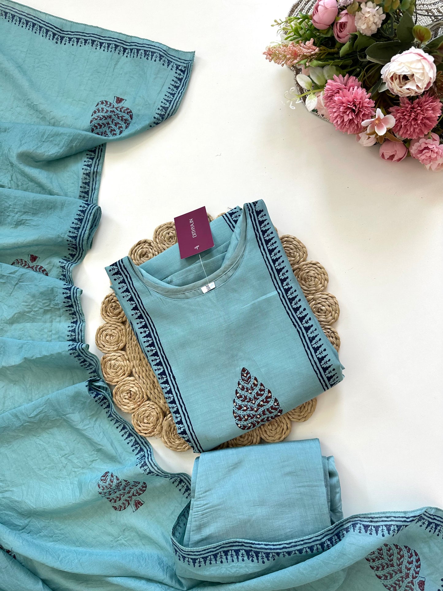 K084 - Cotton silk Aline Kurti with pants and dupatta