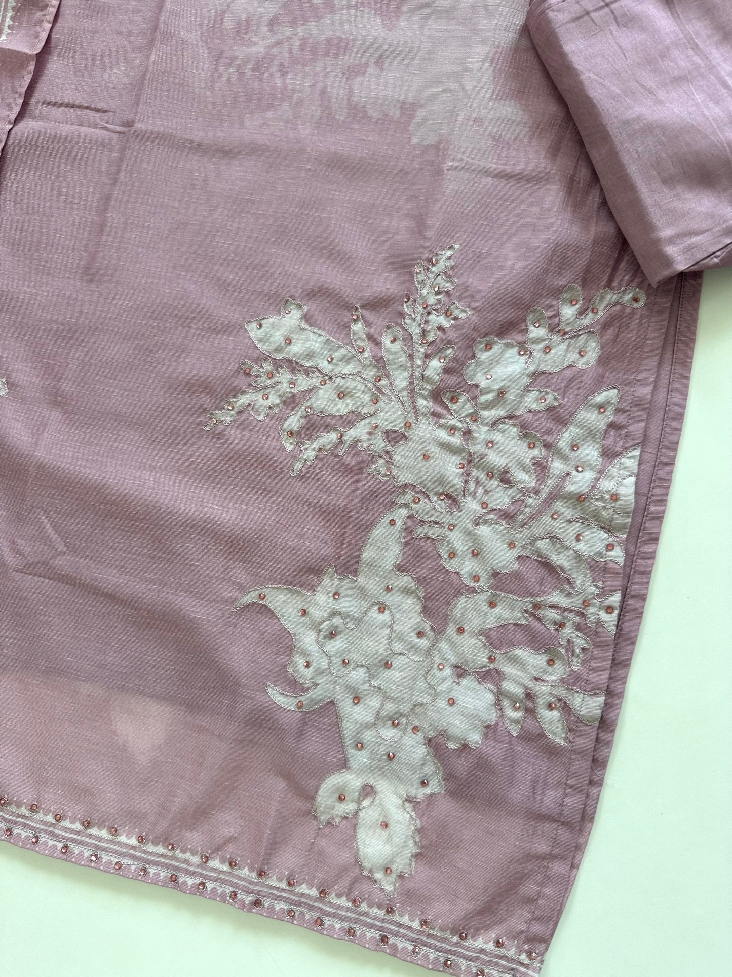 K213 - Linen cotton handwork straight Kurti with pants and dupatta
