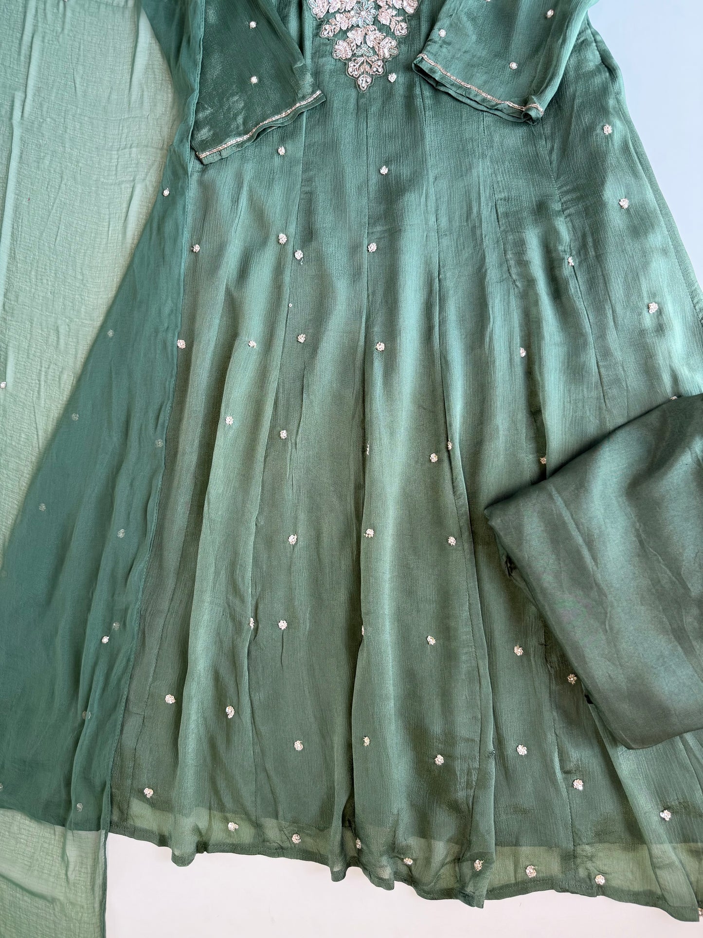 K502 - Chinnon handwork Anarkali with pants and dupatta