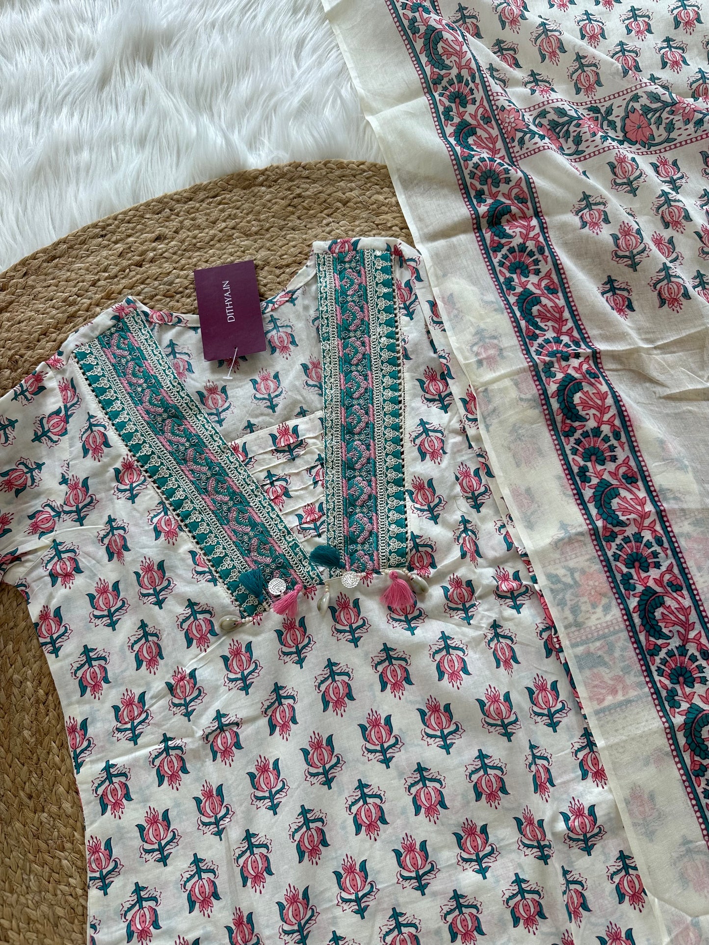 K027 - Floral mul cotton Kurti with pants and dupatta