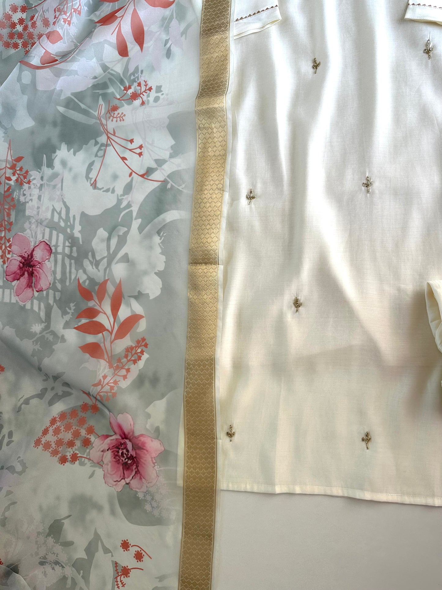K024 - Roman silk handwork straight Kurti with pants and dupatta in 3 colours