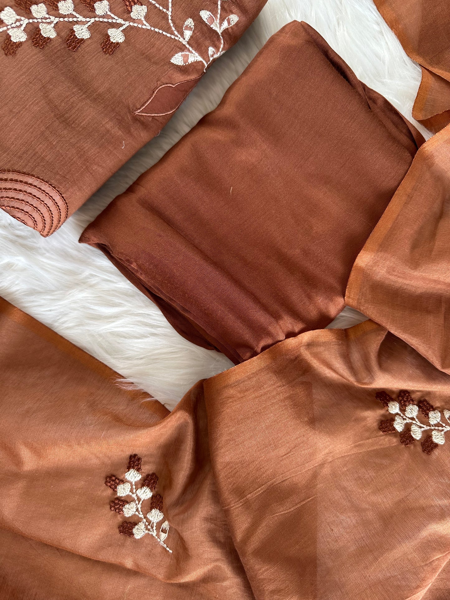 K210 - Mul Chanderi appliqué work Anarkali with pants and dupatta in 2 colours