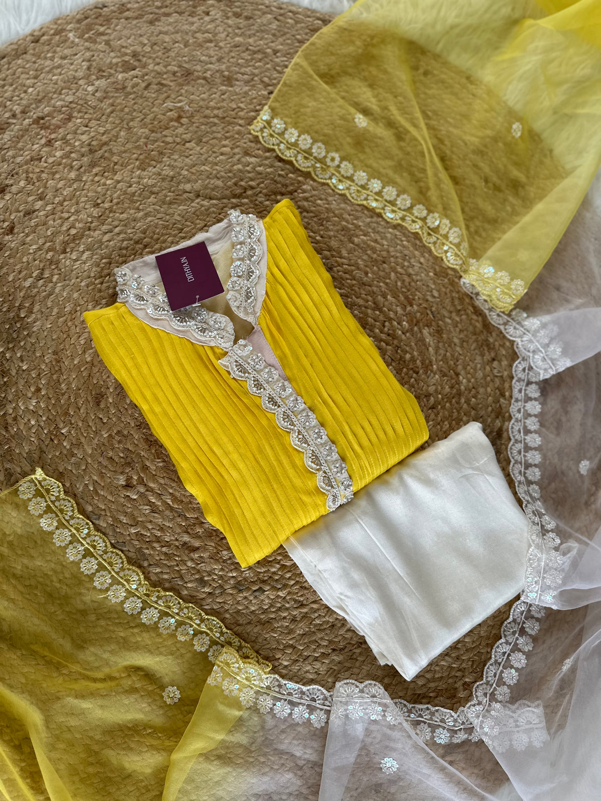 K234 - Pure muslin handwork Aline Kurti with pants and dupatta