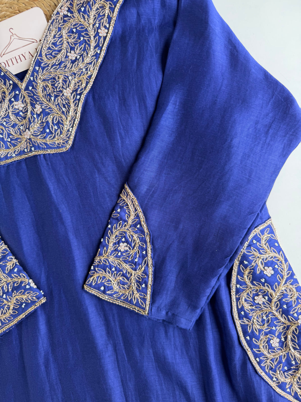 K699 - Russian silk handwork aline Kurti with pants and dupatta