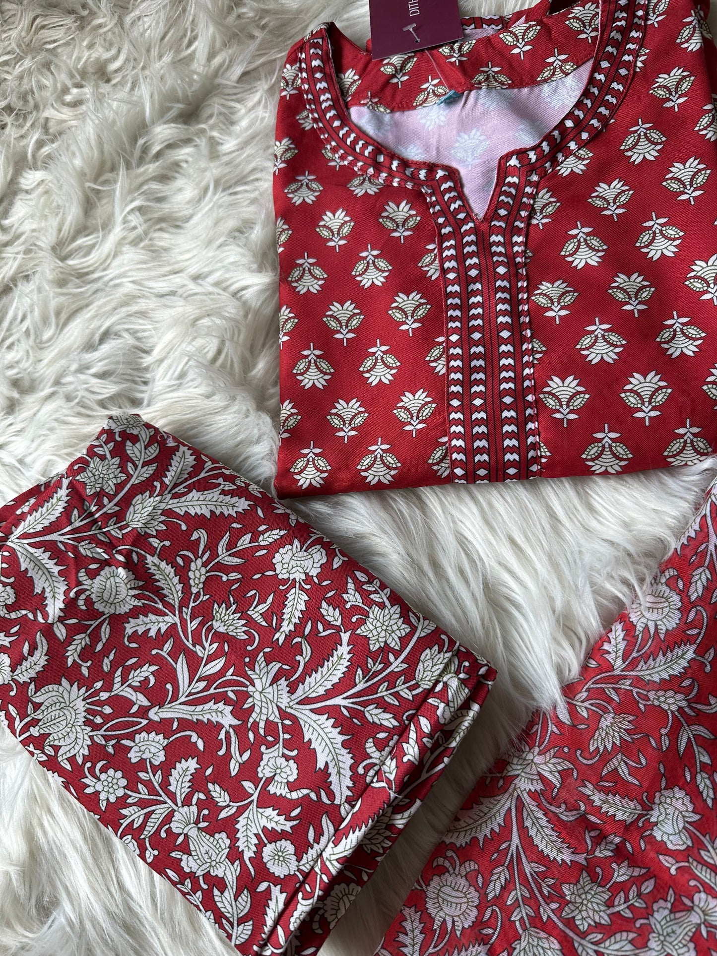 K256 - Rayon cotton straight Kurti with pants and dupatta