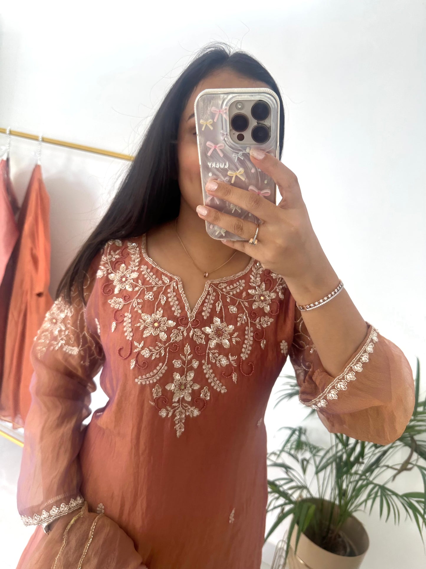 K180 - Tissue silk handwork short Kurti with palazzo and dupatta
