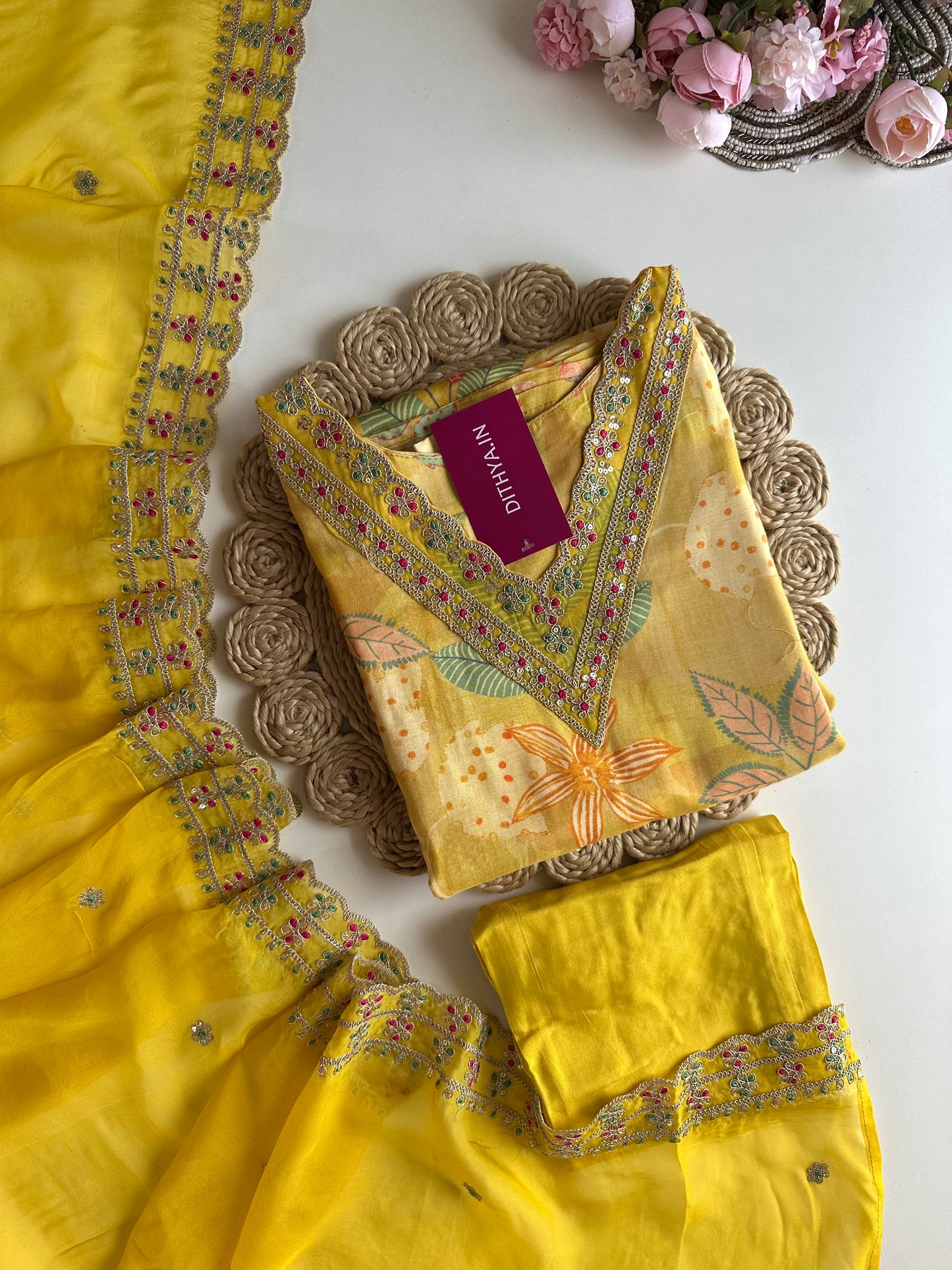 K019 - Viscose organza zari work straight Kurti with pants and dupatta